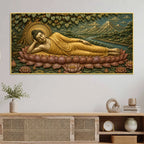 Golden Reclining Buddha on Lotus 3D Bas-Relief Type Canvas Wall Painting