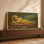 Golden Reclining Buddha on Lotus 3D Bas-Relief Type Canvas Wall Painting