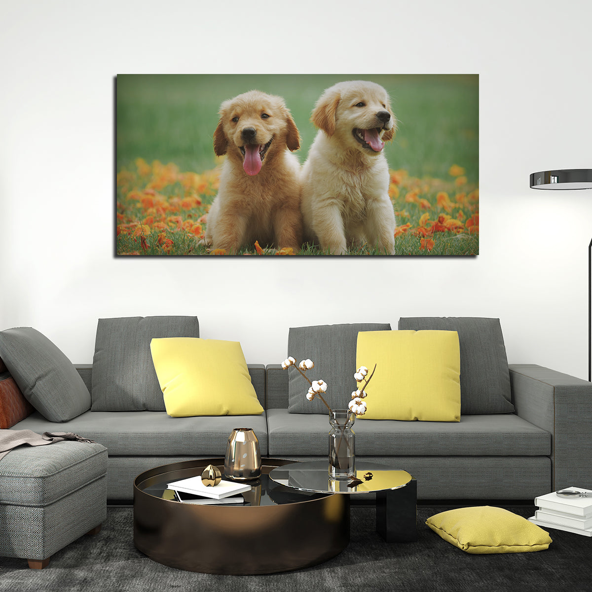 Golden Retriever Puppies Premium Canvas Wall Painting