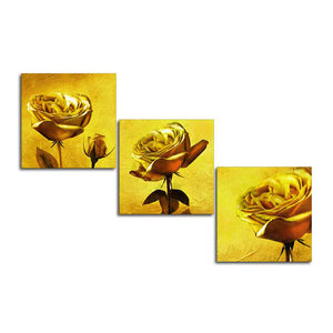 Golden Roses 3 Pieces Canvas Wall Painting