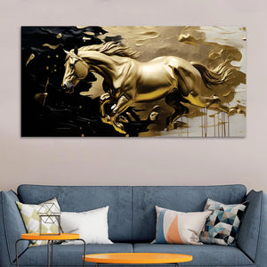 Golden Running Horse Abstract Canvas Painting for Home & Office Decor