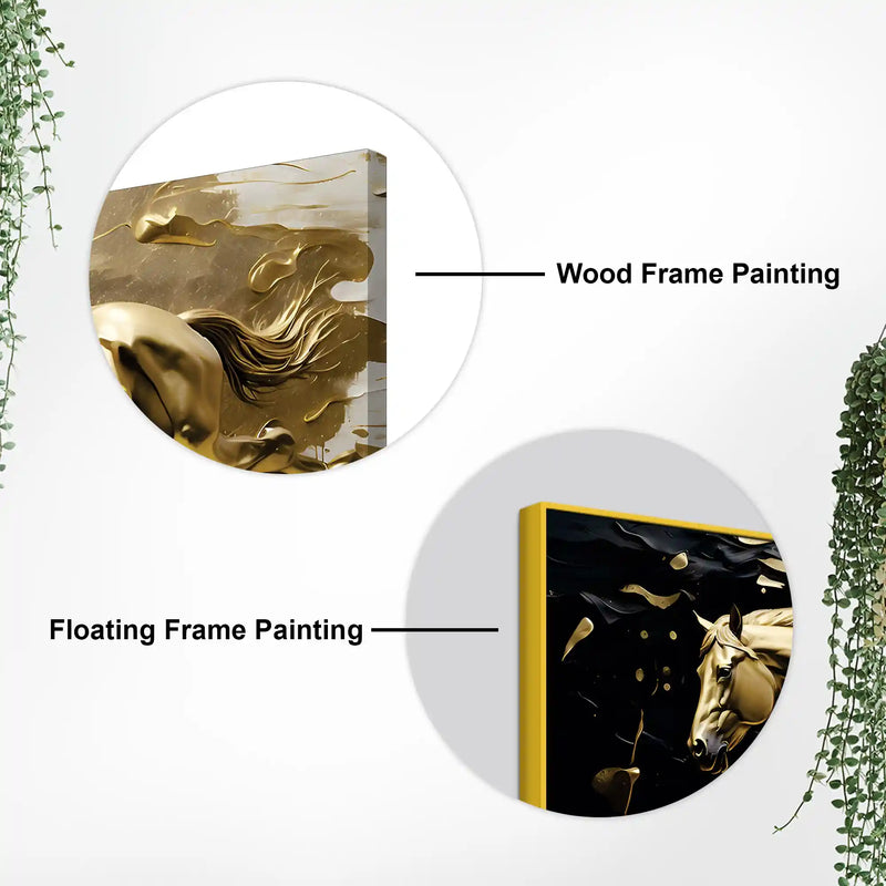 Golden Running Horse Abstract Canvas Painting for Home & Office Decor