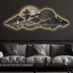 Golden Sailboat Mountain Reflection Premium Crystal Glass Backlit LED Painting