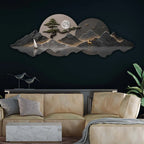 Golden Sailboat Mountain Reflection Premium Crystal Glass Backlit LED Wall Art