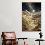 Golden Sand Dunes Under Moonlight Floating Frame Crystal Wall Painting