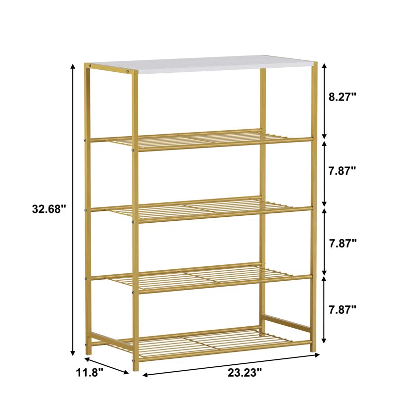 Golden Shoe Shelf with Open Design & Sleek Modern Look