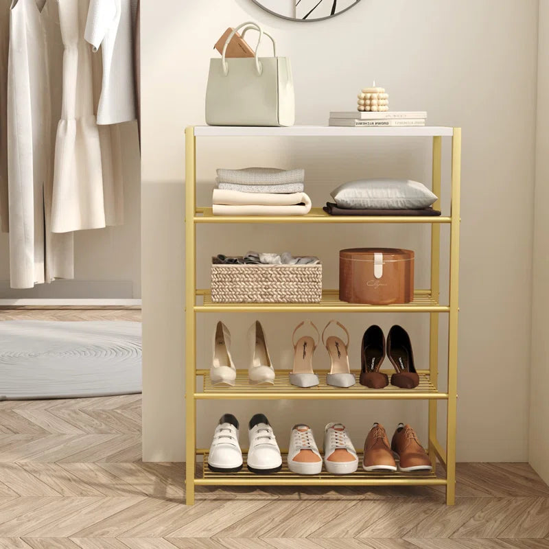 Golden Shoe Shelf with Open Design & Sleek Modern Look