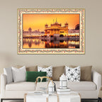 Golden Sikh Temple Floral Border Canvas Wall Painting