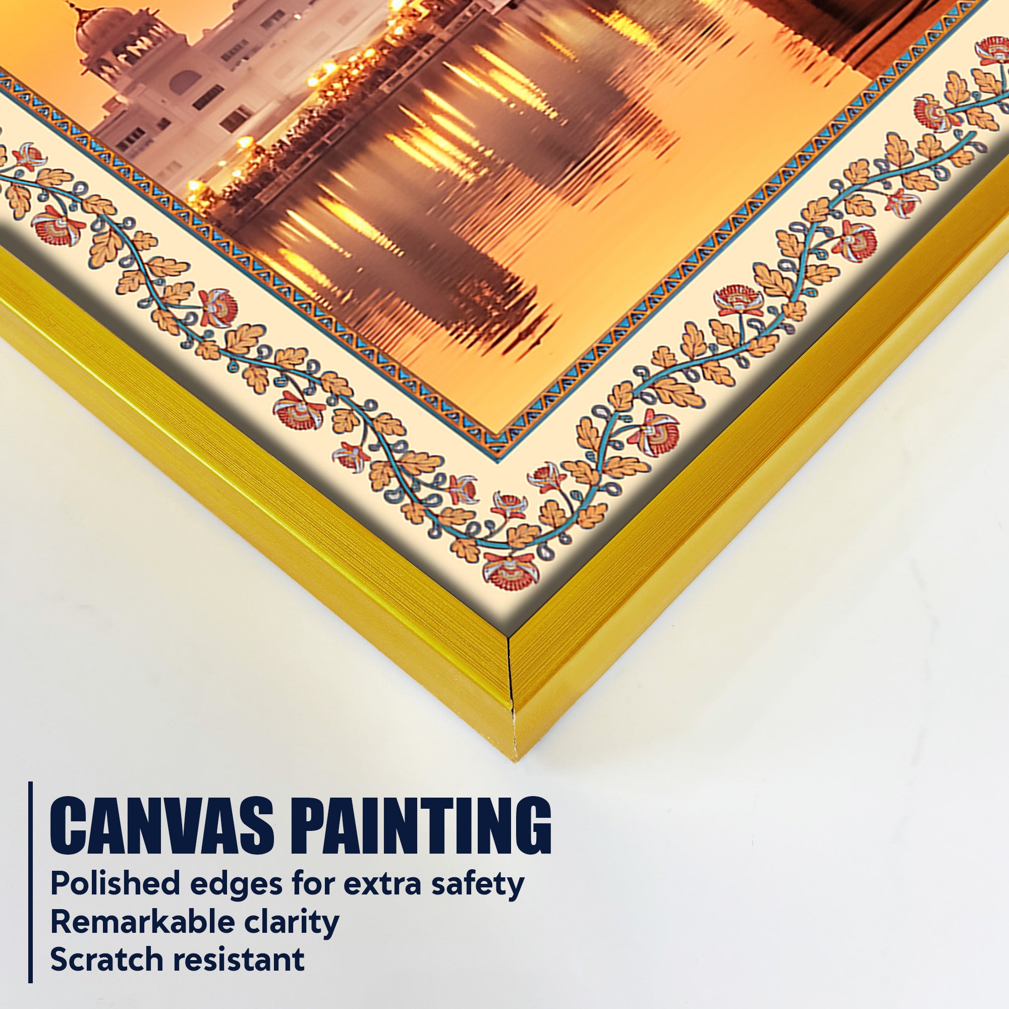 Golden Sikh Temple Floral Border Canvas Wall Painting
