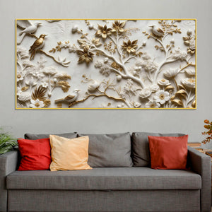 Golden Songbirds on Blooming Branches 3D Canvas Wall Painting