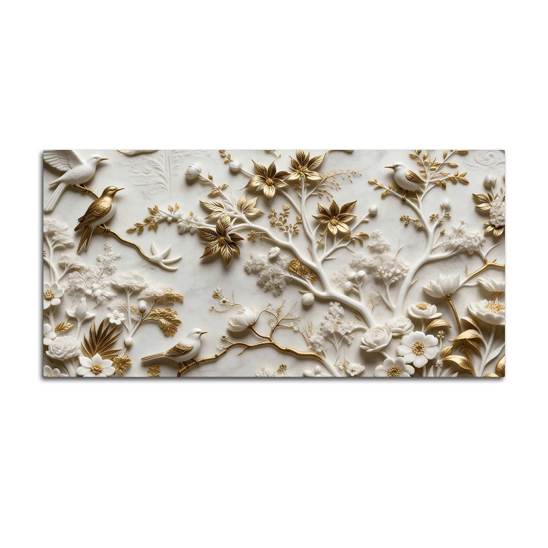 Golden Songbirds on Blooming Branches 3D Canvas Wall Painting