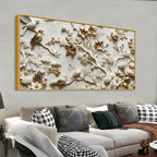 Golden Songbirds on Blooming Branches 3D Canvas Wall Painting