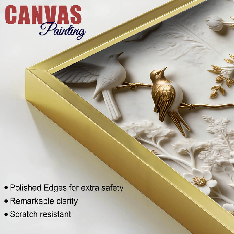 Golden Songbirds on Blooming Branches 3D Canvas Wall Painting