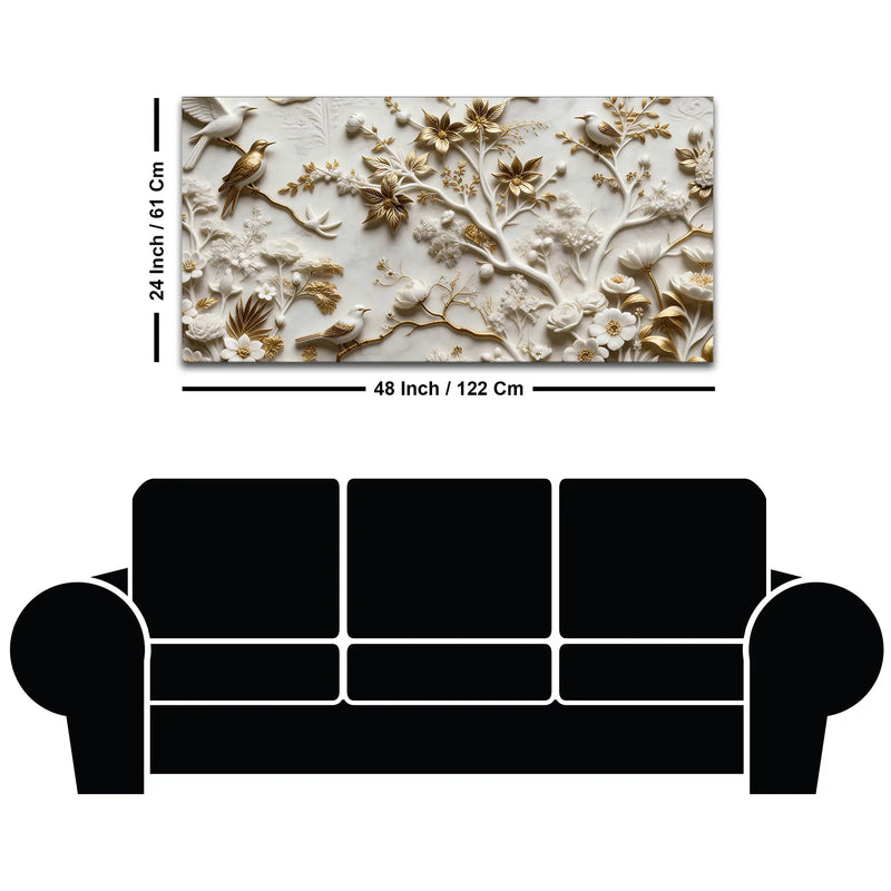 Golden Songbirds on Blooming Branches 3D Canvas Wall Painting
