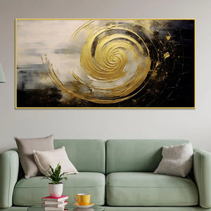 Golden Spiral Abstract Canvas Painting for Modern Home Décor