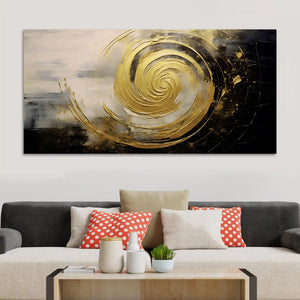 Golden Spiral Abstract Canvas Painting for Modern Home Décor