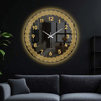 Golden Spiral Border LED Mirror Wall Clock with Warm Backlight