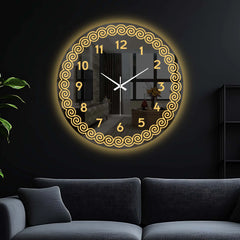 Golden Spiral Border LED Mirror Wall Clock with Warm Backlight
