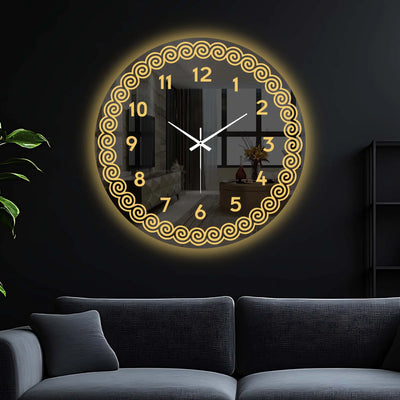 Golden Spiral Border LED Mirror Wall Clock with Warm Backlight