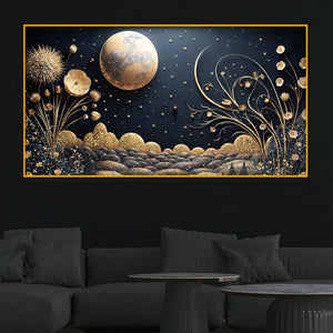 Golden Starry Night Crystal Glass Painting for Elegant Hallway Wall Décor