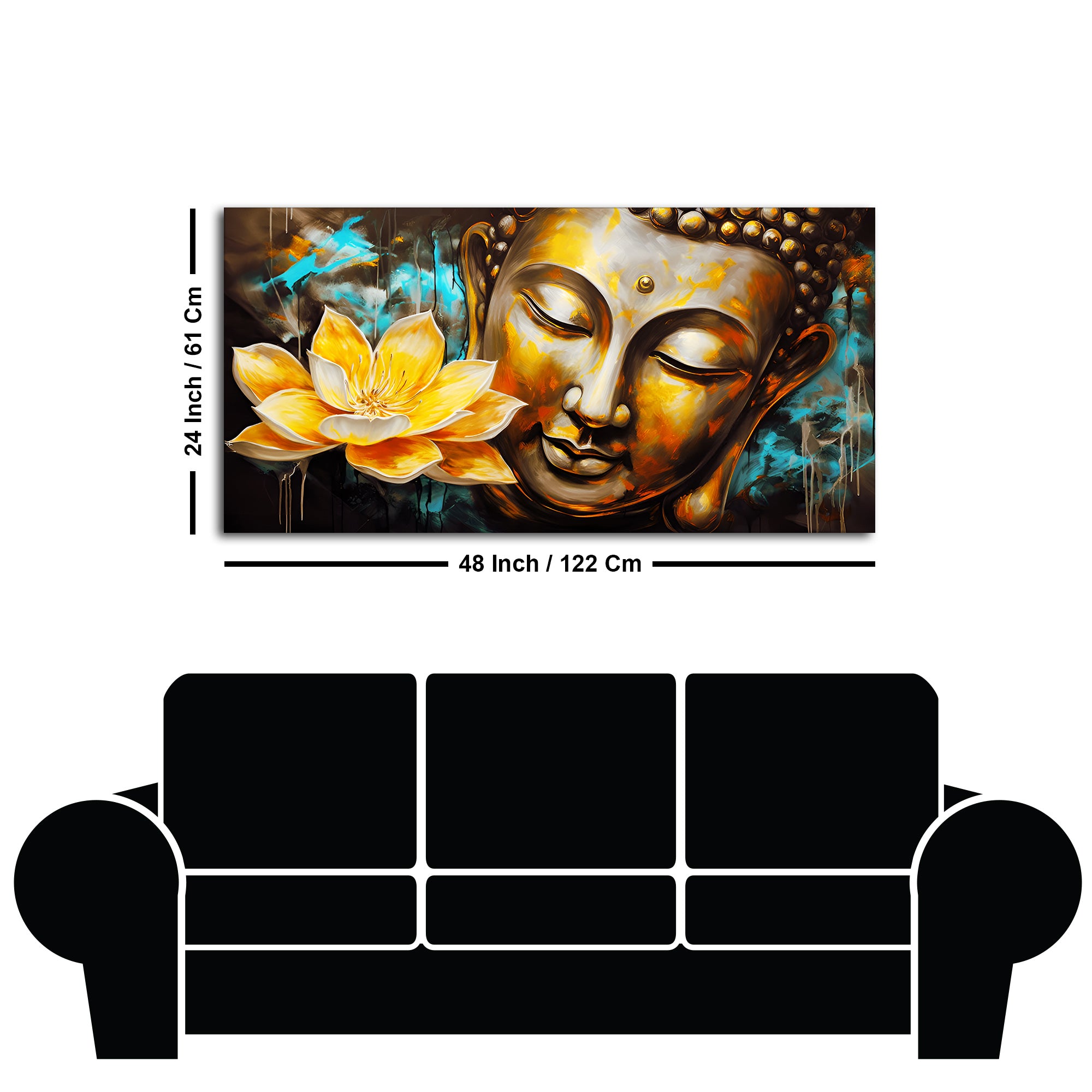 Golden Statue of Buddha with Lotus Flowers Canvas Wall Painting