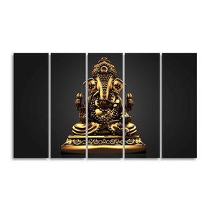 Golden Statue of Lord Ganesha Wall Painting of Five Pieces