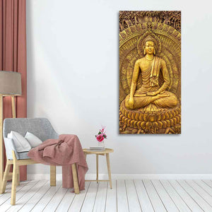 Golden Statue of Lord Gautam Buddha Canvas Wall Painting