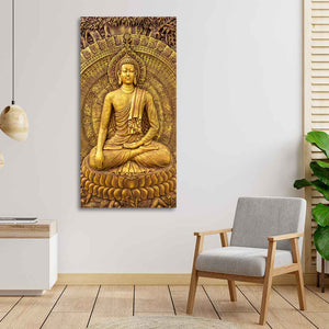 Golden Statue of Lord Gautam Buddha Canvas Wall Painting