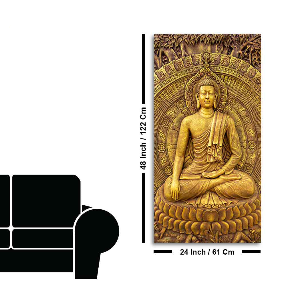 Golden Statue of Lord Gautam Buddha Canvas Wall Painting