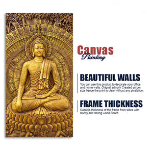 Golden Statue of Lord Gautam Buddha Canvas Wall Painting