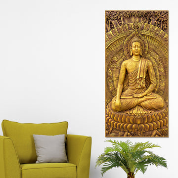 Golden Statue of Lord Gautam Buddha Canvas Wall Painting