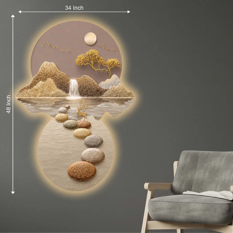 Golden Stepping Stones Landscape Premium Crystal Glass Backlit LED Wall Art