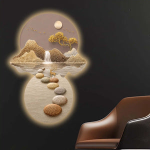 Golden Stepping Stones Landscape Premium Crystal Glass Backlit LED Wall Art