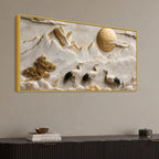 Golden Sun with Endearing Cranes & Mountains 3D Canvas Wall Painting