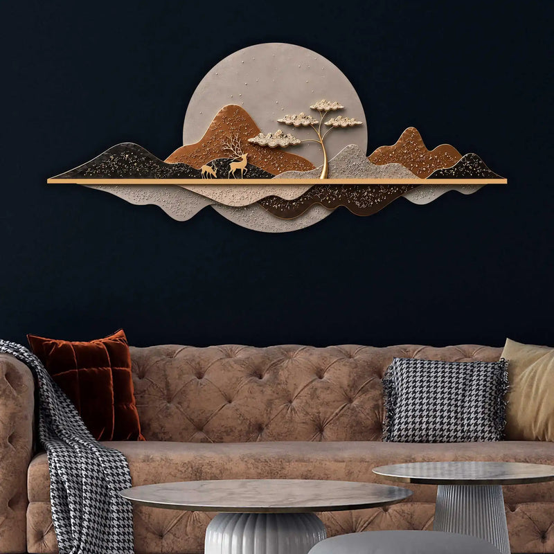 Golden Sunset Peaks Premium Crystal Glass Backlit LED Painting
