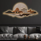 Golden Sunset Peaks Premium Crystal Glass Backlit LED Painting