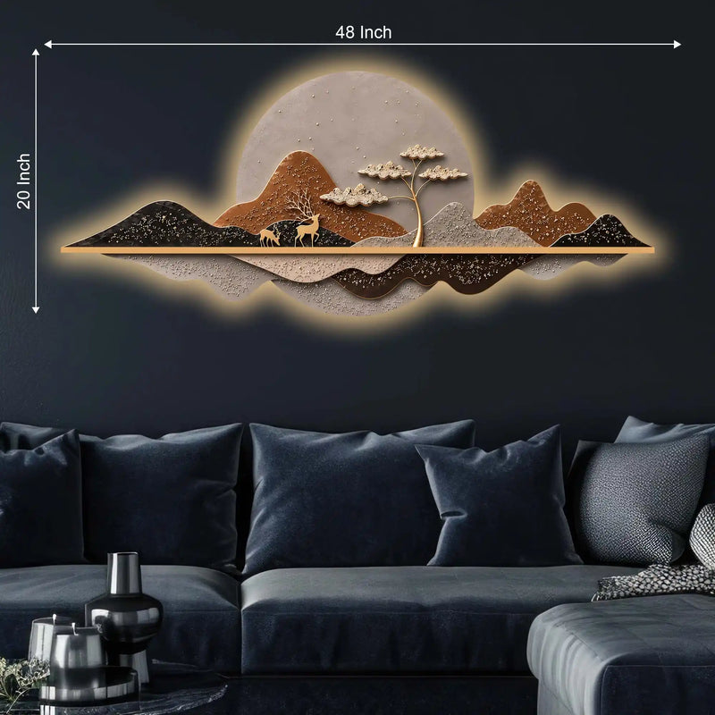 Golden Sunset Peaks Premium Crystal Glass Backlit LED Painting