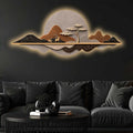 Golden Sunset Peaks Premium Crystal Glass Backlit LED Wall Art