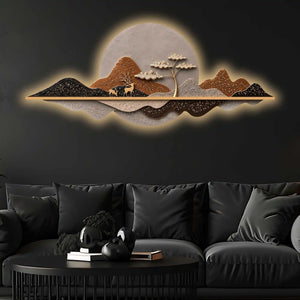 Golden Sunset Peaks Premium Crystal Glass Backlit LED Wall Art
