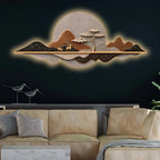 Golden Sunset Peaks Premium Crystal Glass Backlit LED Wall Art