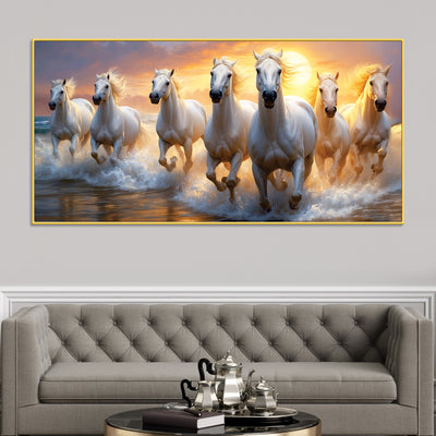 Golden Sunset Running White Horses Canvas wall Painting