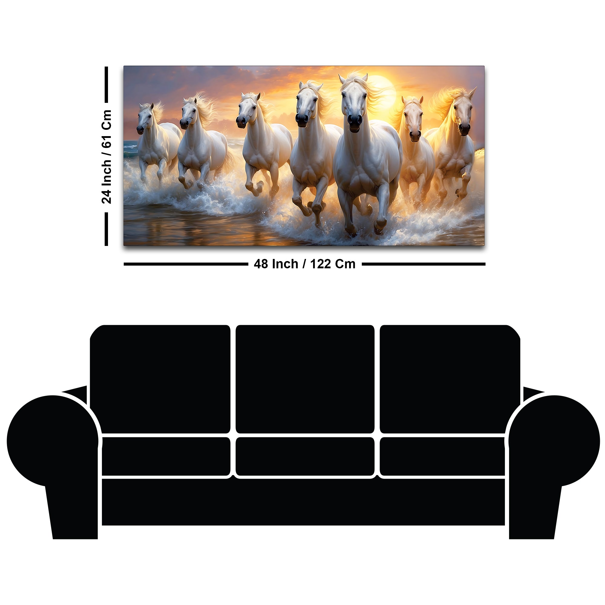 Golden Sunset Running White Horses Canvas wall Painting
