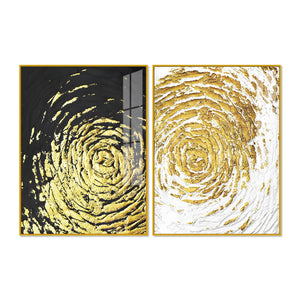 Golden Textured Acrylic Floating Wall Painting Set of 2