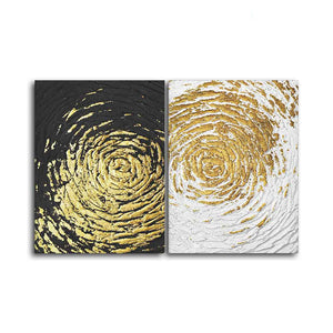 Golden Textured Canvas Wall Painting of Two Pieces