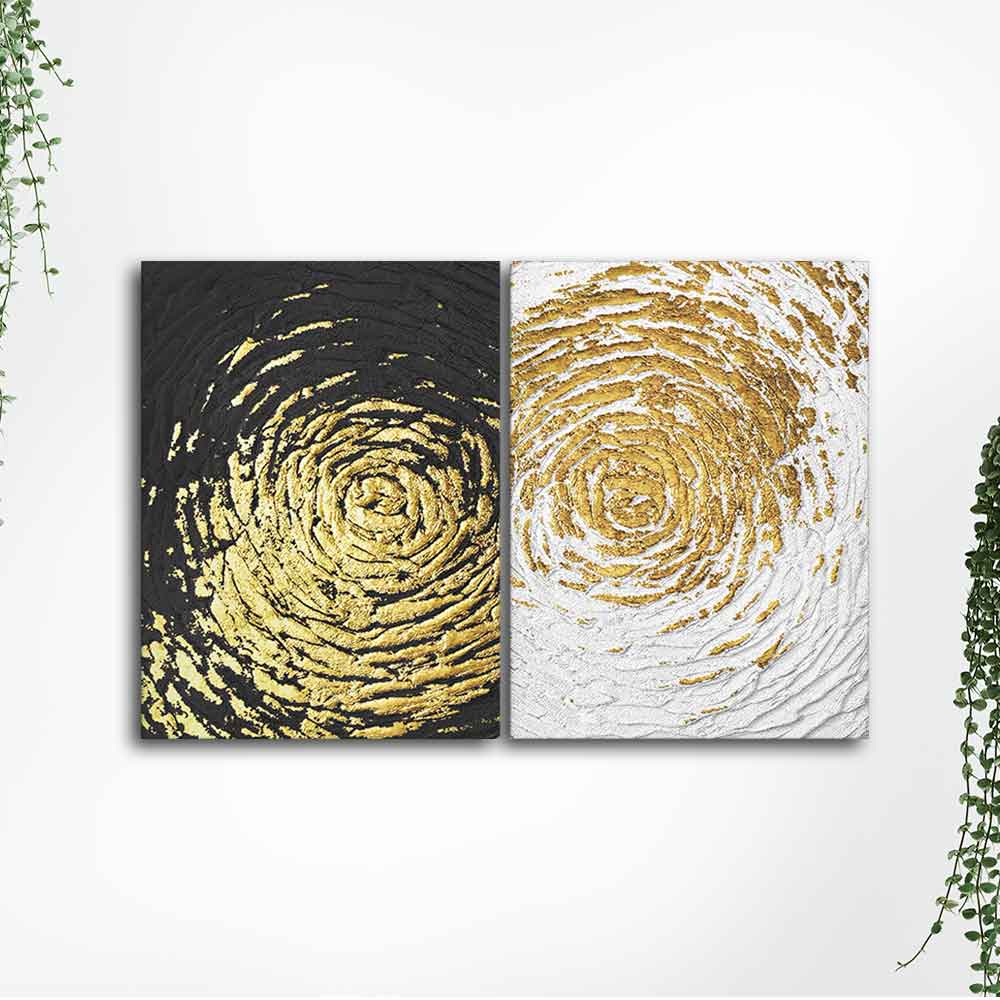 Golden Textured Canvas Wall Painting of Two Pieces