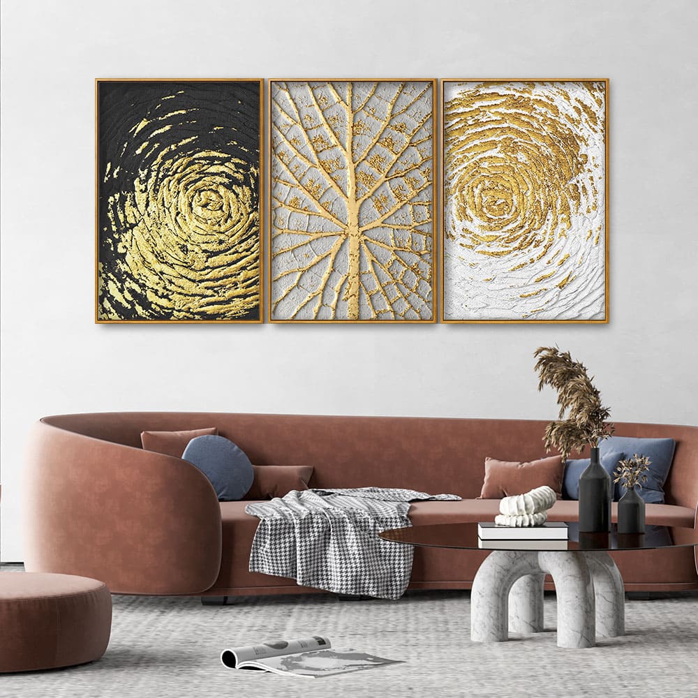 Golden Textured Floating Canvas Wall Painting Set of Three