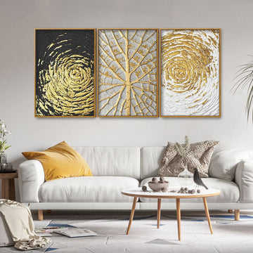 Golden Textured Floating Canvas Wall Painting Set of Three