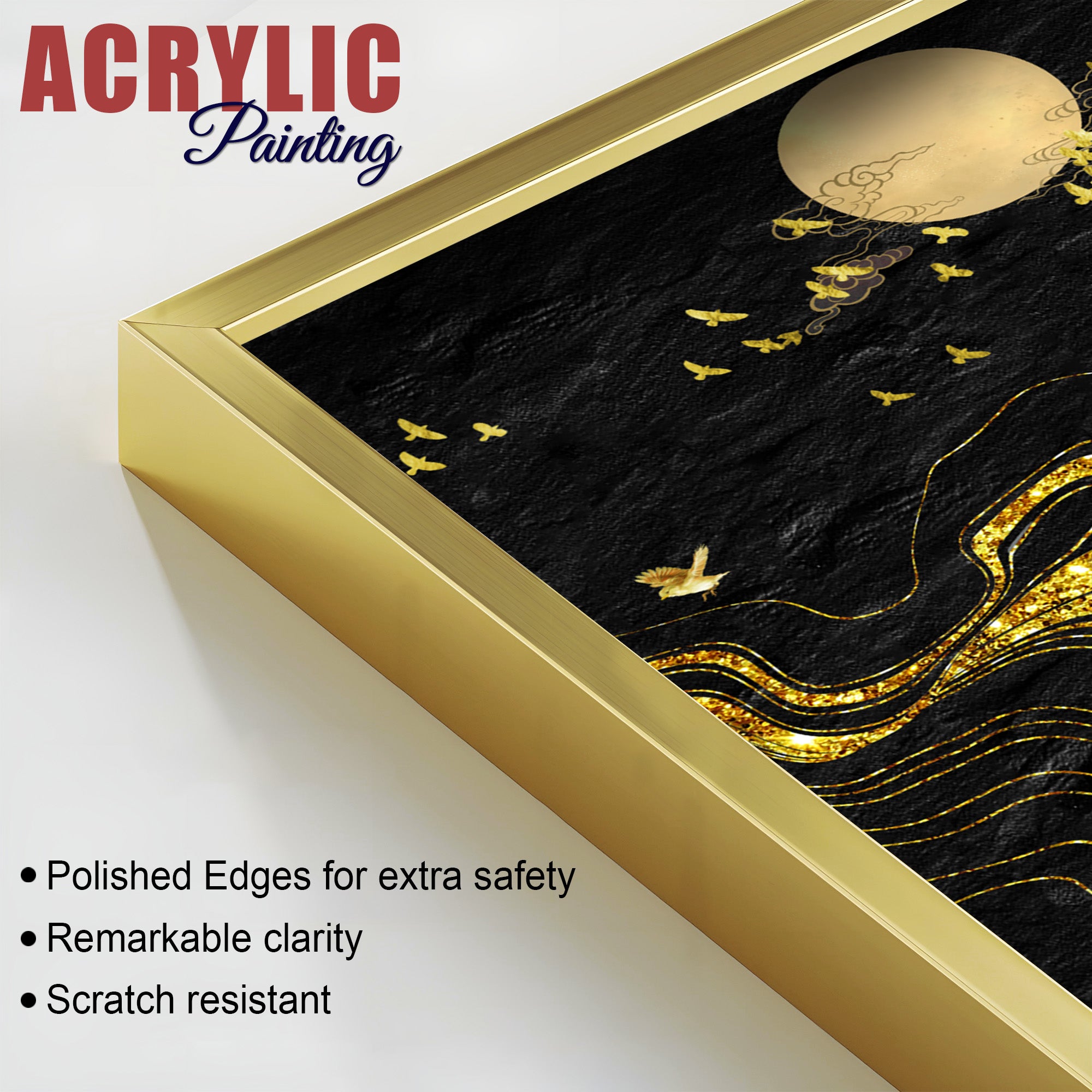 Golden Textured Mountains Art Premium Acrylic Floating Wall Painting Set Of 2