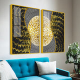 Golden Textured Pattern Acrylic Floating Wall Painting Set of 2