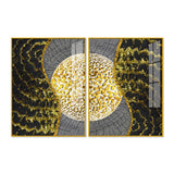 Golden Textured Pattern Acrylic Floating Wall Painting Set of 2